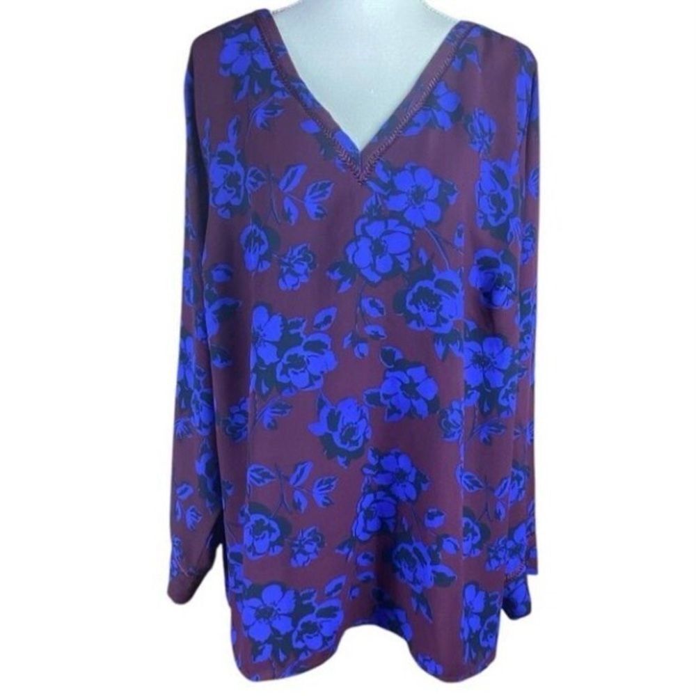 41 Hawthorn Womens Multicolor Floral V-Neck Cut Out Back Long Sleeve Blouse Size